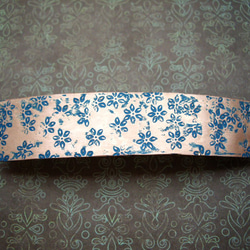 青いお花模様の長方形メタルバレッタ　コパー　ボヘミアンシックヘアアクセサリー　 1枚目の画像
