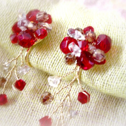 紅色串珠和煙燻水晶的夾式耳環 第3張的照片