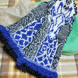 ウール100% スカンジナビア柄❦サファリミトン❦ ブルーキリン　手編み手袋 2枚目の画像