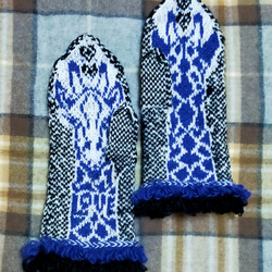 ウール100% スカンジナビア柄❦サファリミトン❦ ブルーキリン　手編み手袋 5枚目の画像