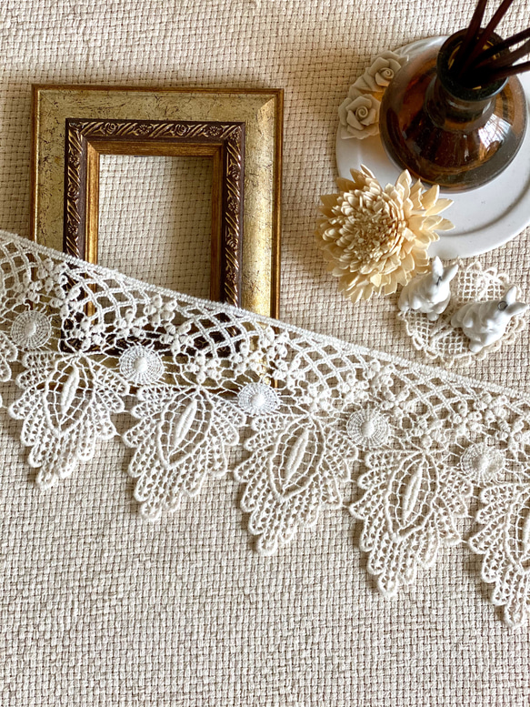 アンティーク風ゴージャス葉っぱ刺繍ケミカルレース10.5cm 幅-1M