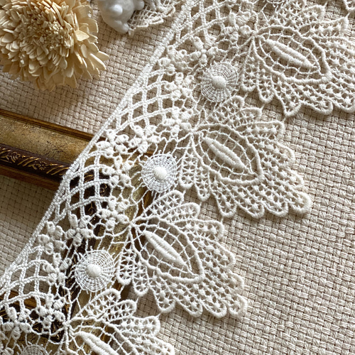 アンティーク風ゴージャス葉っぱ刺繍ケミカルレース10.5cm 幅-1M
