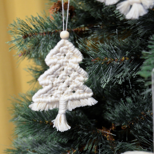 マクラメ編みのクリスマスオーナメント☆ツリーセット〈エシカル