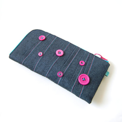 ≪早割価格≫【一点物】ビビットなピンクボタンの水玉デニム調財布 3枚目の画像