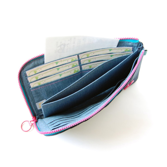 ≪早割価格≫【一点物】ビビットなピンクボタンの水玉デニム調財布 5枚目の画像
