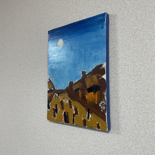 手描き抽象画（油絵）：「月の観える情景 Scenery of the moon