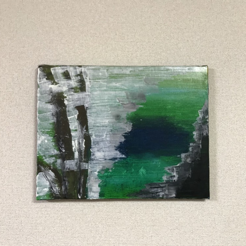 手描き抽象画（油絵）：「静寂 Silene」 ＜裏面に詩の記載付き