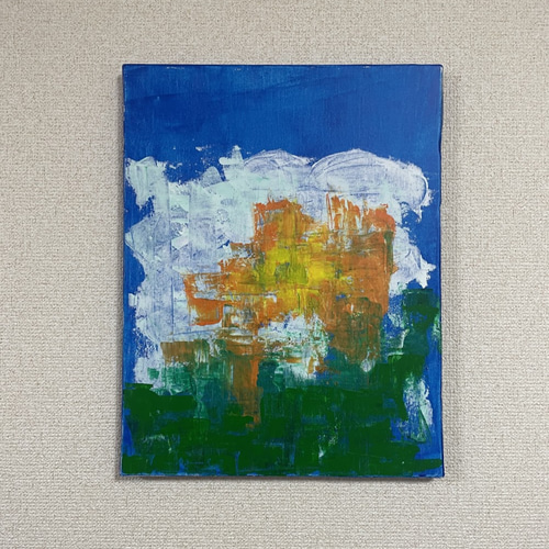手描き抽象画（アクリル画）：「懐かしさ Nostalgia」＜裏面に詩