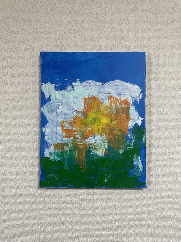 手描き抽象画（アクリル画）：「懐かしさ Nostalgia」＜裏面に詩の記載