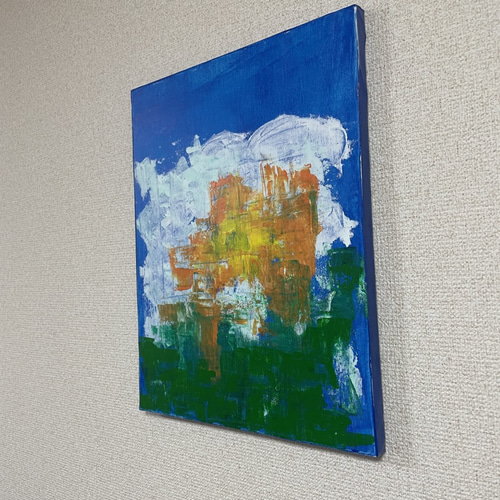 カラス　アクリル画　原画 手描き抽象画（アクリル画）：「懐かしさ Nostalgia」＜裏面に詩