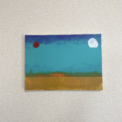 手描き抽象画（アクリル画）：「地平線 Horizon」 ＜裏面に詩の記載付き＞　Ｆ４サイズ 1枚目の画像