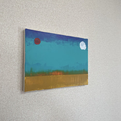 手描き抽象画（アクリル画）：「地平線 Horizon」 ＜裏面に詩の記載付き＞　Ｆ４サイズ 3枚目の画像