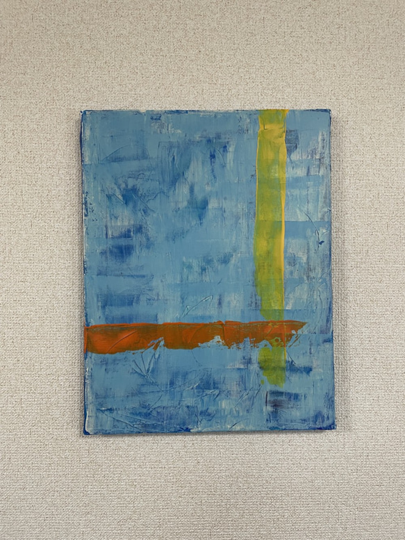 手描き抽象画（アクリル画）：「水の流れ Water flow」＜裏面に詩の