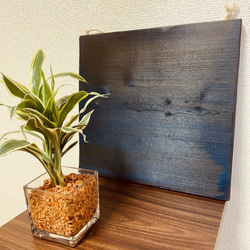 手作り木目アート：「Blue × Orange」　＜表裏で別の色が楽しめます＞　約３０ｃｍ四方サイズ 2枚目の画像