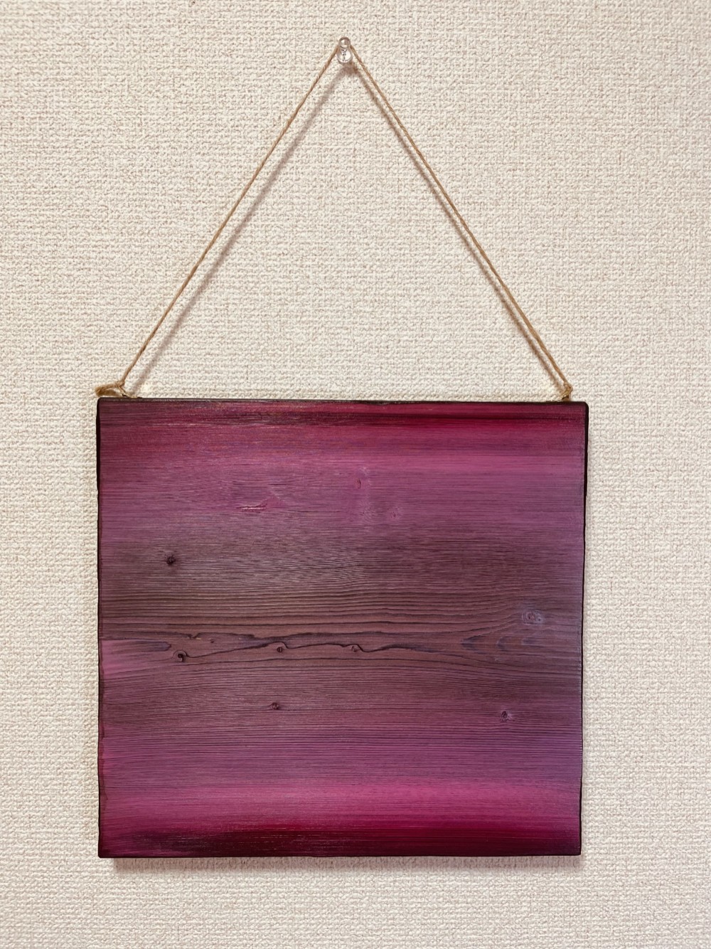 手作り木目アート：「Pink × Green」＜表裏で別の色が楽しめます＞　約３０ｃｍ四方サイズ