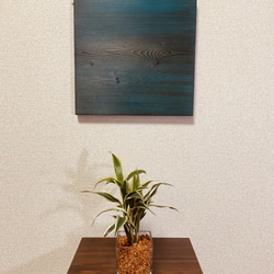 手作り木目アート：「Turquoise blue × Violet」＜表裏で別の色が楽しめます＞ 約３０ｃｍ四方サイズ 3枚目の画像