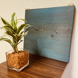 手作り木目アート：「Turquoise blue × Violet」＜表裏で別の色が楽しめます＞ 約３０ｃｍ四方サイズ 2枚目の画像