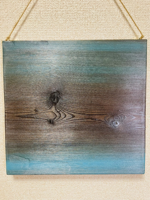 手作り木目アート：「Turquoise blue × Pink」＜表裏で別の色が楽しめます＞ 約３０ｃｍ四方サイズ 2枚目の画像
