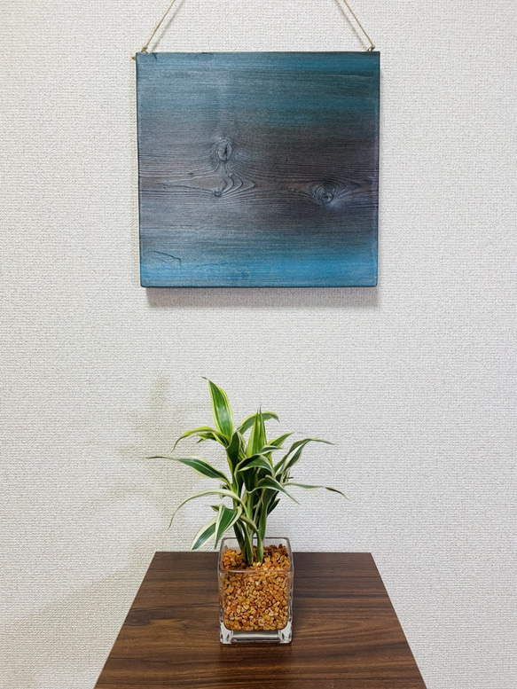 手作り木目アート：「Turquoise blue × Pink」＜表裏で別の色が楽しめます＞ 約３０ｃｍ四方サイズ 3枚目の画像