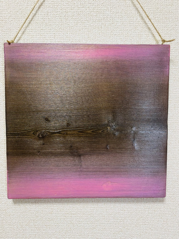 手作り木目アート：「Turquoise blue × Pink」＜表裏で別の色が楽しめます＞ 約３０ｃｍ四方サイズ 6枚目の画像