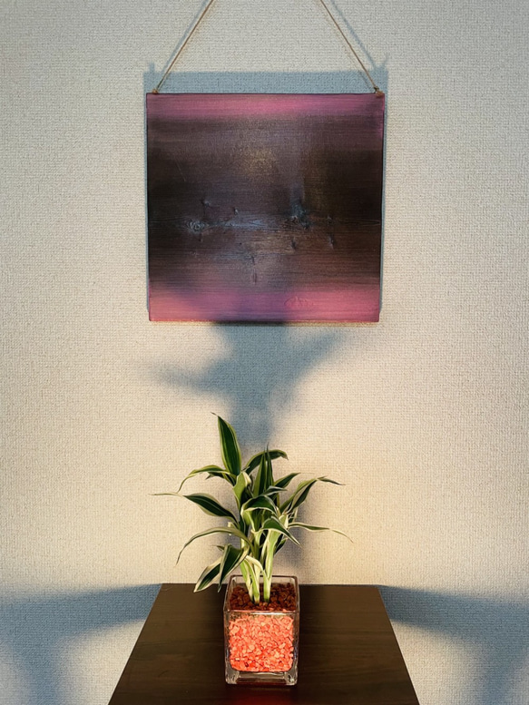 手作り木目アート：「Turquoise blue × Pink」＜表裏で別の色が楽しめます＞ 約３０ｃｍ四方サイズ 8枚目の画像