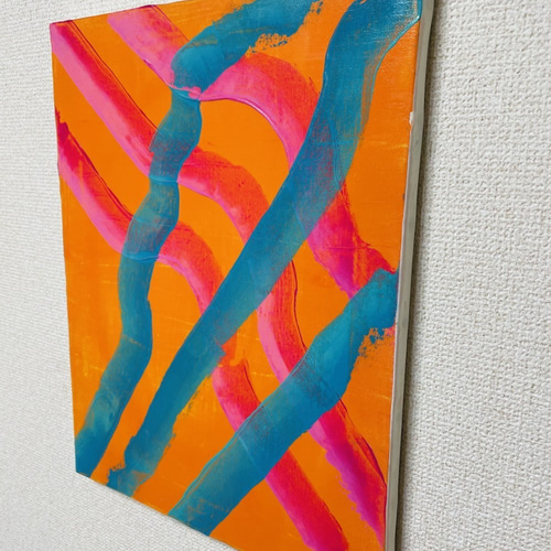 手描き抽象画（アクリル画）：「3人の選択 」＜裏面に詩の記載付き