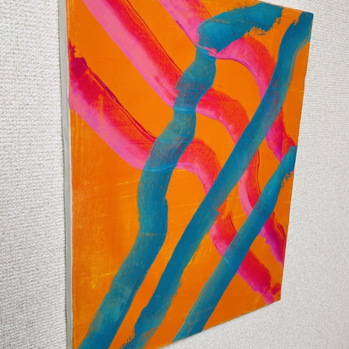 手描き抽象画（アクリル画）：「3人の選択 」＜裏面に詩の記載付き