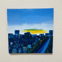 手描き抽象画（油絵）：「黄昏時 Twilight」＜裏面に詩の記載