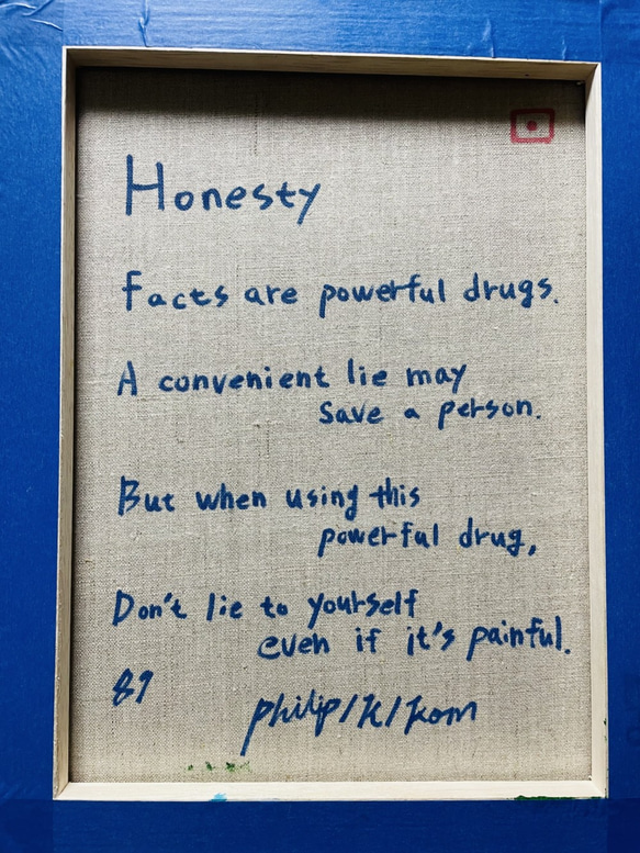 手描き抽象画（アクリル画）：「正直さ Honesty」＜裏面に詩の記載付き＞　Ｆ６サイズ 7枚目の画像