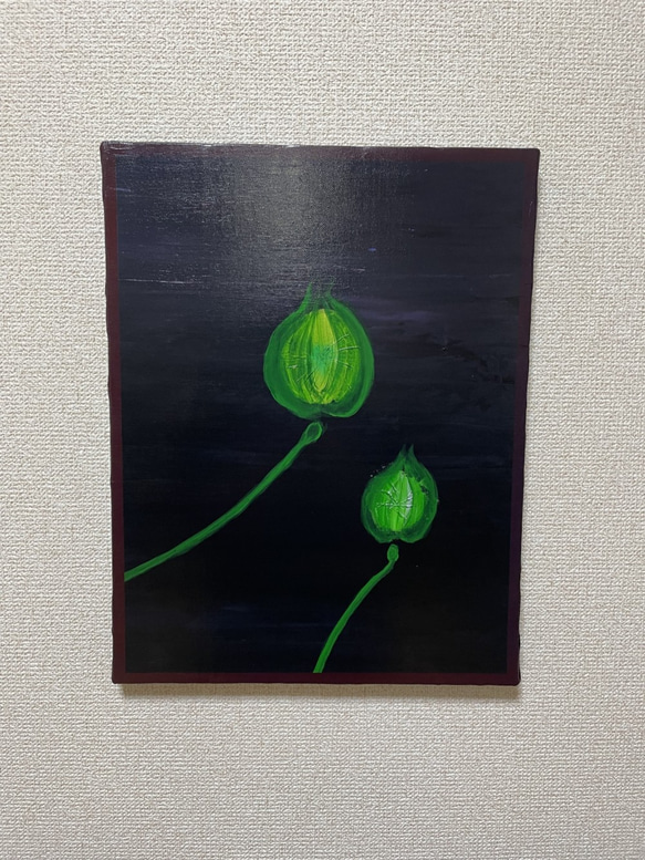 手描き抽象画（アクリル画）：「蕾」＜裏面に詩の記載付き＞　Ｆ６サイズ 1枚目の画像