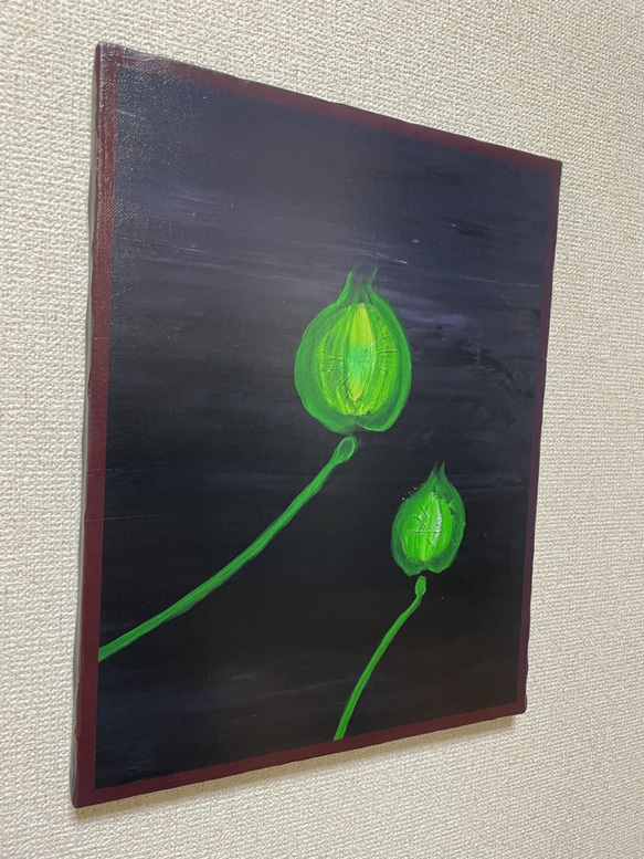 手描き抽象画（アクリル画）：「蕾」＜裏面に詩の記載付き＞　Ｆ６サイズ 4枚目の画像