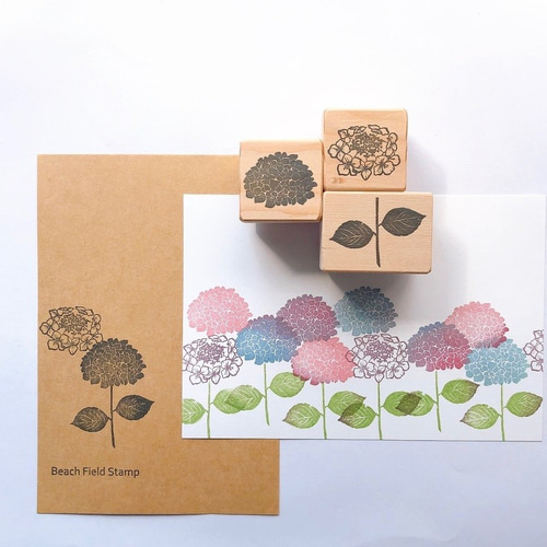 紫陽花とガクアジサイのスタンプ3点（小）セット はんこ・スタンプ