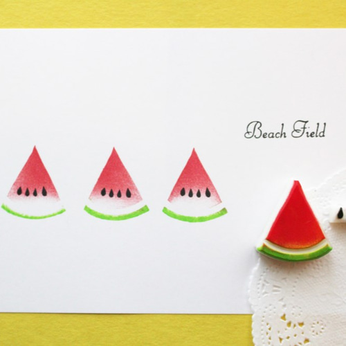 スイカの多色押し消しゴムはんこ はんこ・スタンプ Beach field stamp