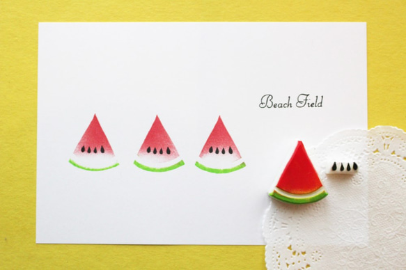 スイカの多色押し消しゴムはんこ はんこ・スタンプ Beach field stamp