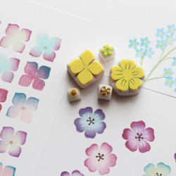 紫陽花とネモフィラの 多色押し 消しゴムはんこ カード付き はんこ