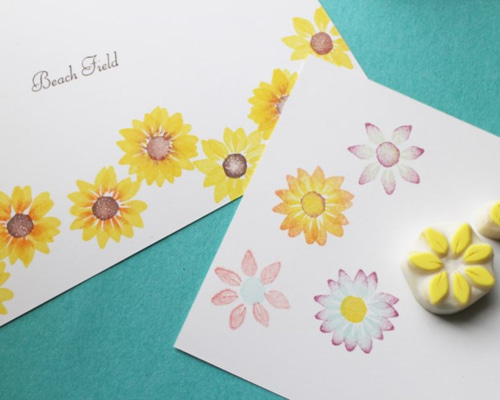 消しゴムはんこNo.200  ちびうさとひまわり 消しゴムはんこNo.200 ちびうさとひまわり