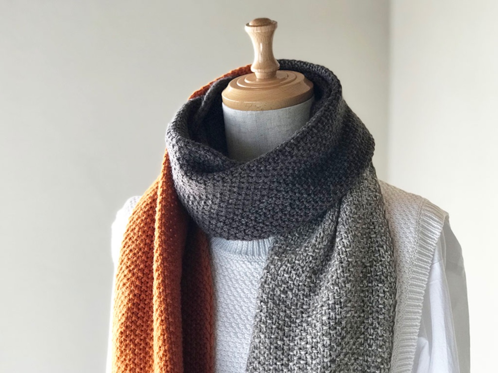 ぐるぐる カシミヤ超ロングスヌード3WAYトライアド ベージュ杢/オレンジ/ブラウン