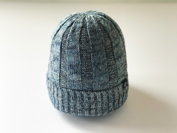 法國亞麻寬羅紋針織帽藍色希瑟 第2張的照片