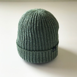 法國亞麻x日本紙線編織帽子綠色希瑟 第4張的照片