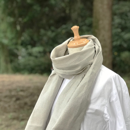 大判 ベルギーリネン フリンジ ストール ショール グレージュ リネン