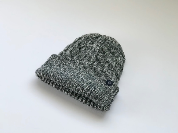 羊毛/亞麻胖乎乎的針織帽艾倫圖案灰色石南花 第2張的照片