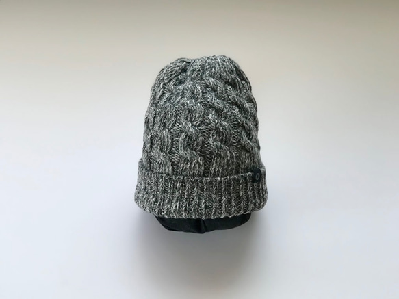 羊毛/亞麻胖乎乎的針織帽艾倫圖案灰色石南花 第3張的照片