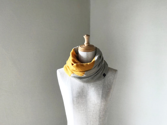 『まさき様専用』温度を纏う 純カシミヤのふわふわBi-colorねじりスヌード  Beige/Musterd 4枚目の画像