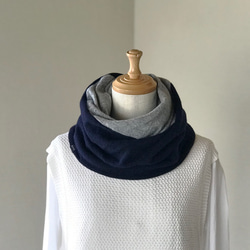 Pure Cashmere Twist Reversible Snood Triad 灰色/灰色/海軍藍 第4張的照片