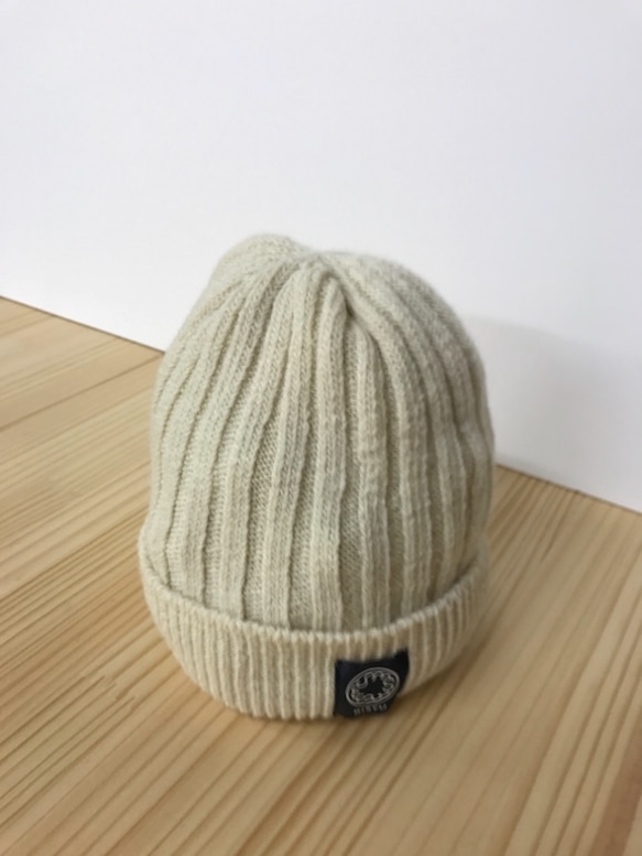英國羊毛×法國麻針織帽（白色） 第3張的照片