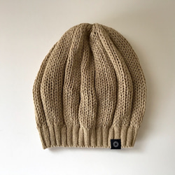 ジンバブエコットンのふんわりニットベレー帽　ベージュ杢 3枚目の画像