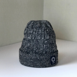 羊毛·亞麻線編織針織帽D /灰色·自然 第2張的照片