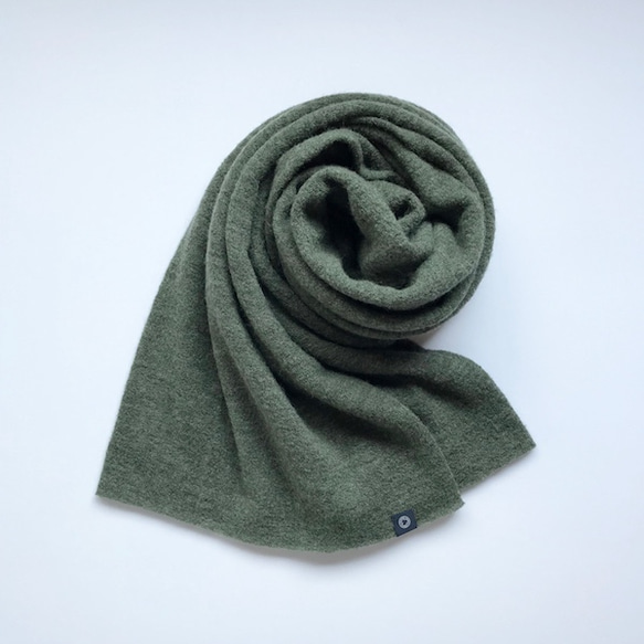 收縮羊毛羊毛針織針織豐滿圍巾綠色 第5張的照片