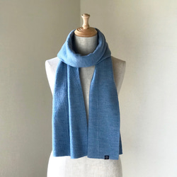 縮絨Woolの筒編みふっくらマフラー L/Blue 3枚目の画像