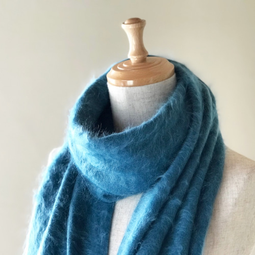 ふわふわヘアリーなカシミヤマフラー ターコイズブルー マフラー